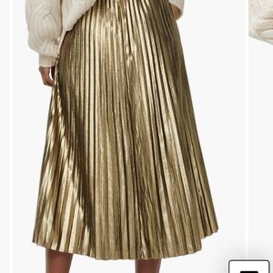 Pleated Chiffon Lamé Midi Skirt